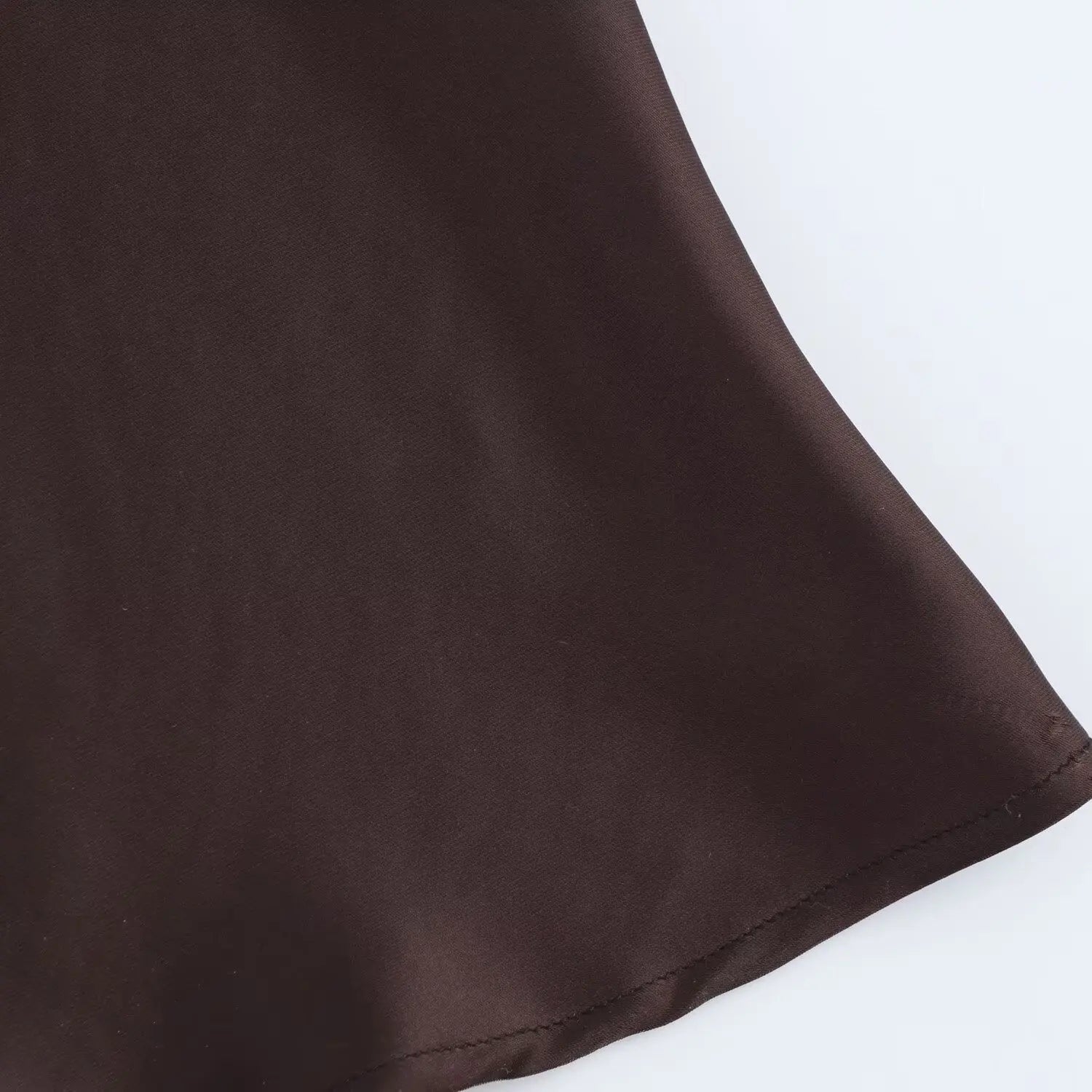 Elegant Satin Belt Midi Dress For Women Vintage Brown