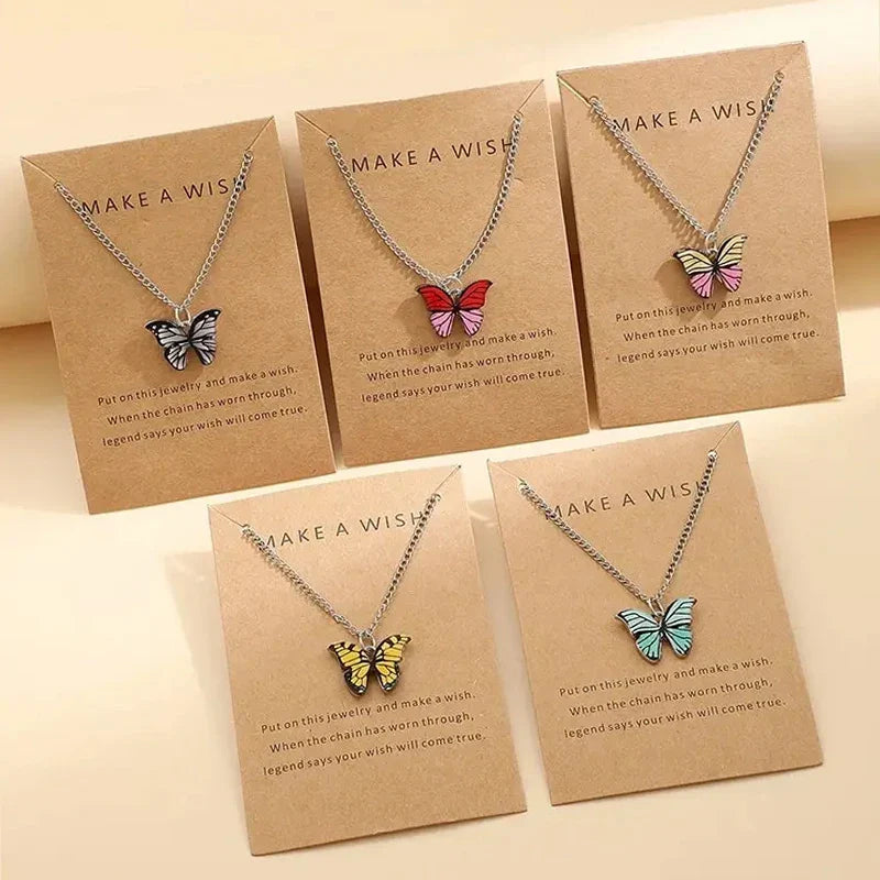5 Piece Boho Colorful Butterfly Necklace Set for Women Cute Pendant Jewelry Gift