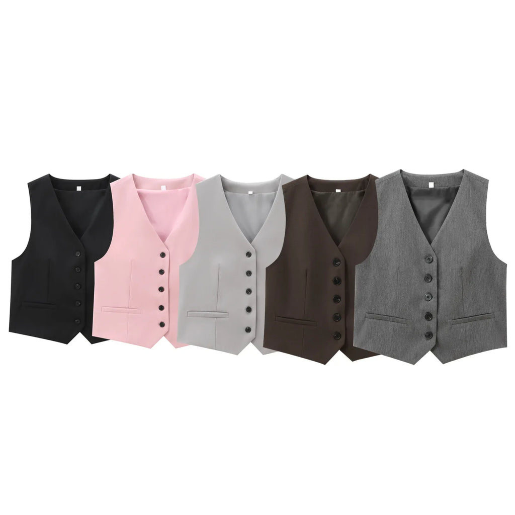 Women Slim-Fit Suit Vest and Trousers Set Vintage V-Neck Sleeveless Chic Summer Outfit