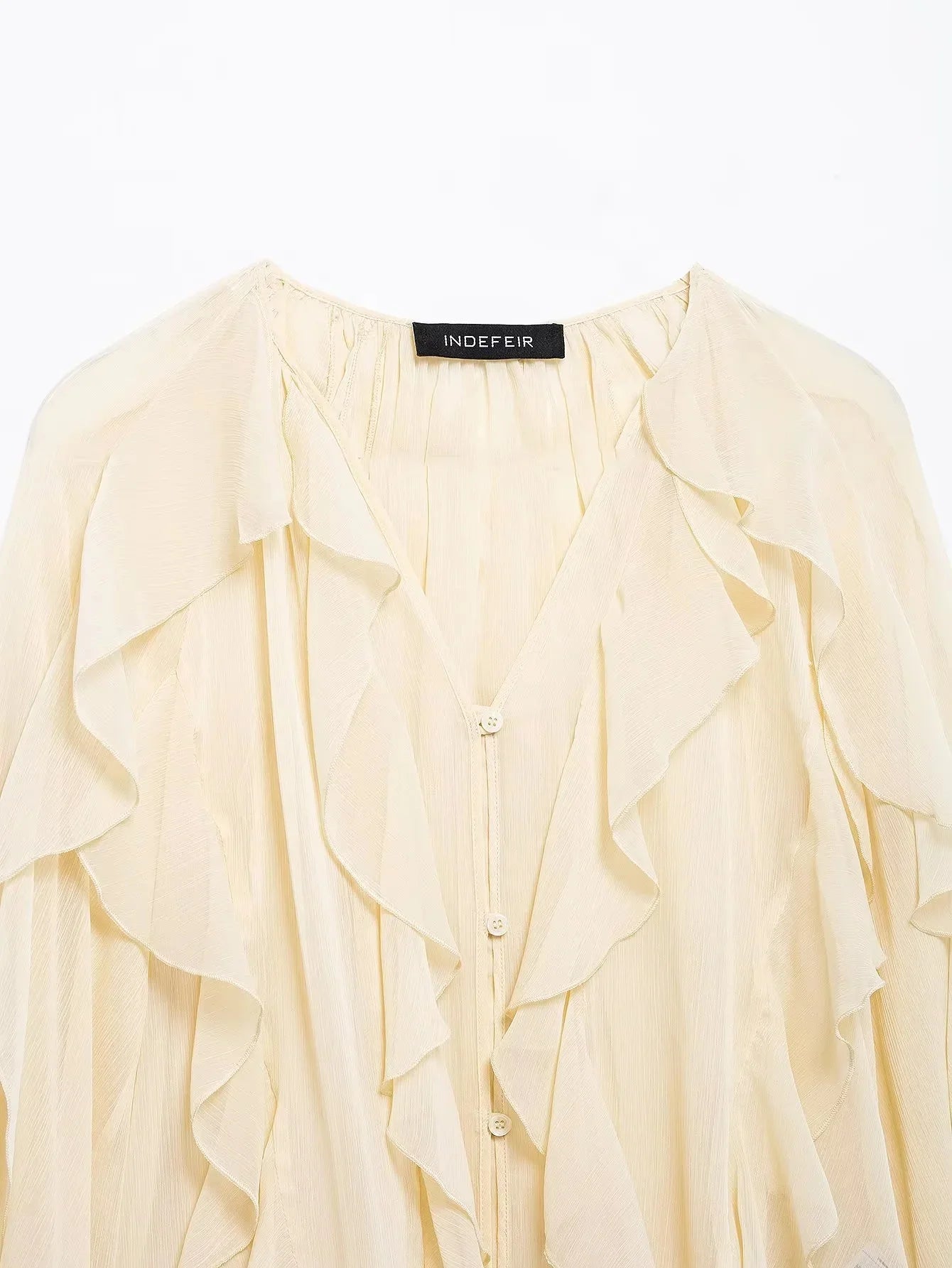 Burgundy Mesh Ruffle Blouse for Women Long Sleeve Sheer Loose Fit Elegant Party Top