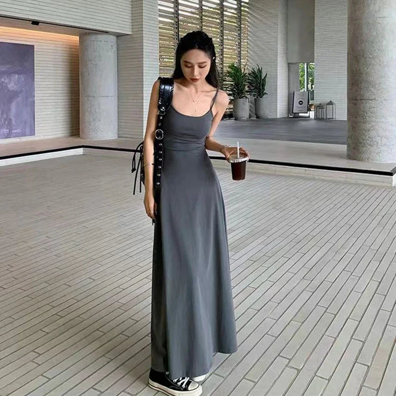 Black Backless Spaghetti Strap Dress Women Elegant Slim