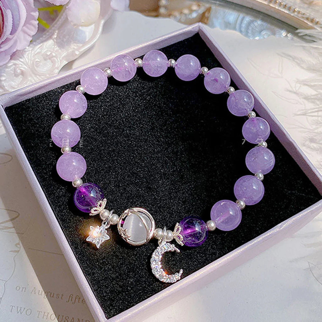 Starry Cat's Eye Stone Bracelet for Women with Grey Moonlight Star Crystal Design