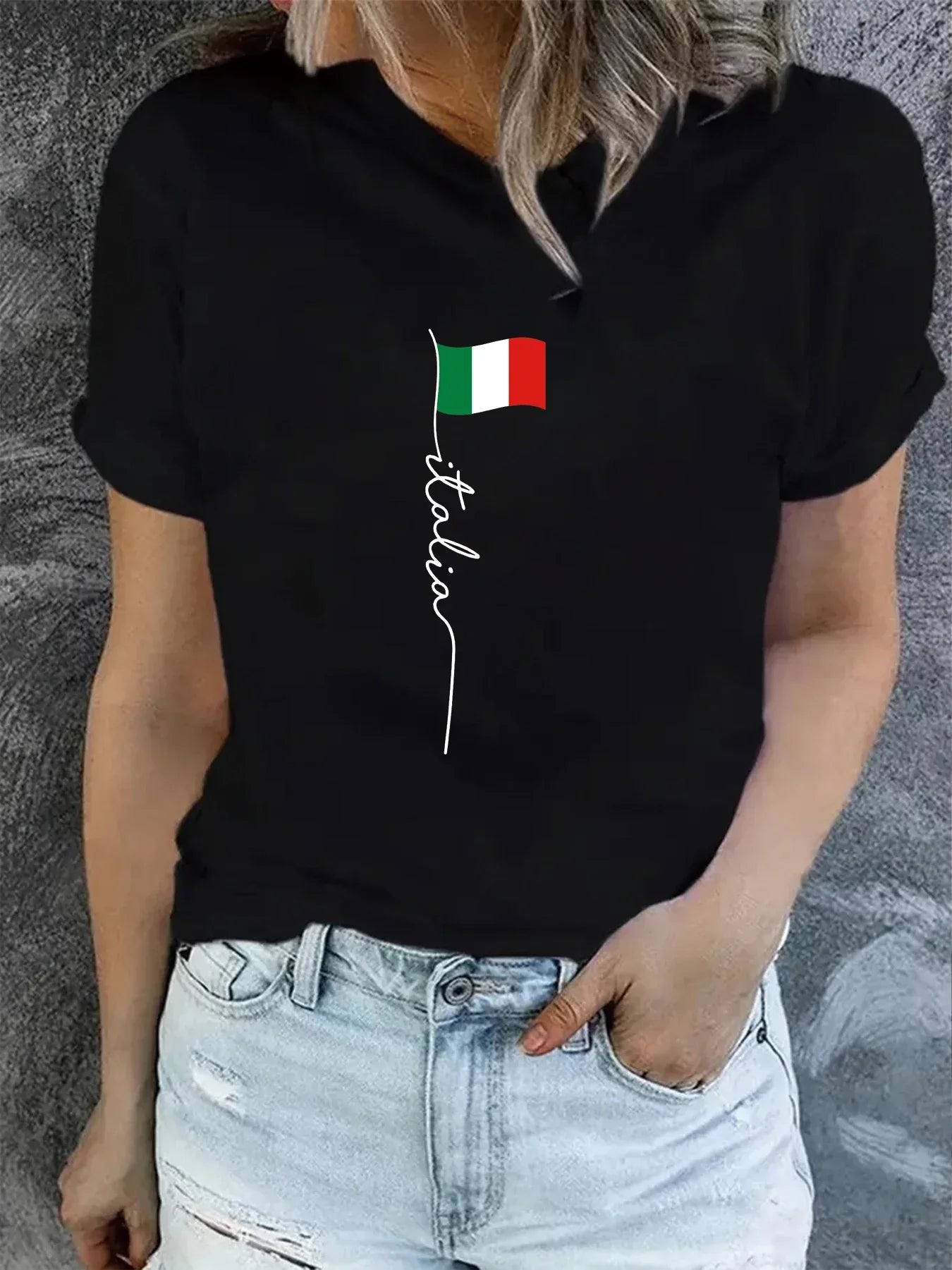 Italian Flag Print Women's T-Shirt Summer Round Neck Short Sleeve Graphic Top