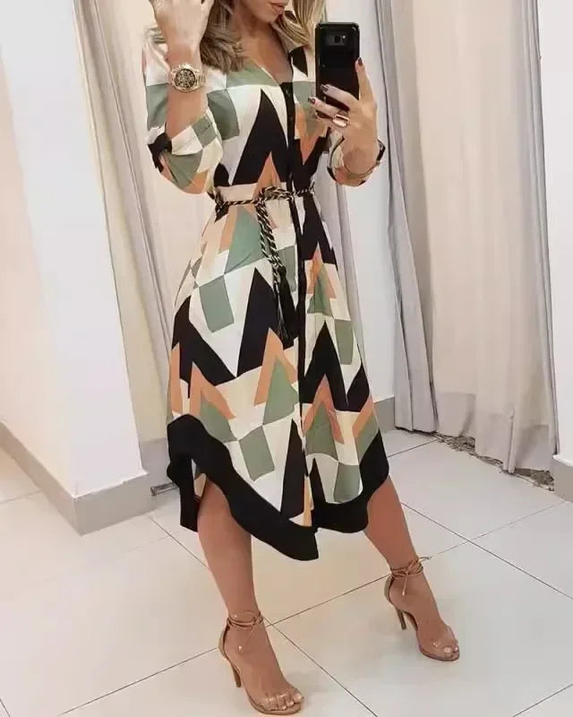 Elegant Striped Print Lace Up Dress For Summer Style