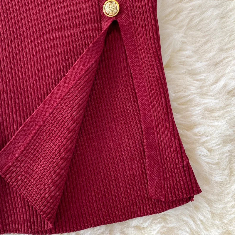 Black Knitted Bodycon Dress Slim Elastic Streetwear