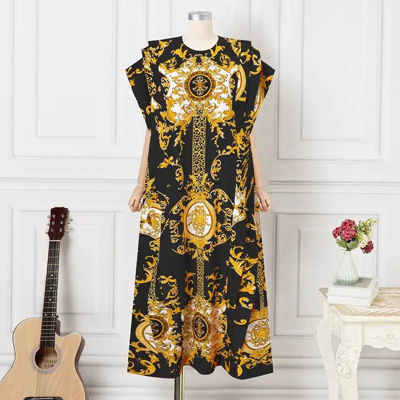 Satin Patchwork Maxi Dress Bat Wing Sleeve Elegant Dress