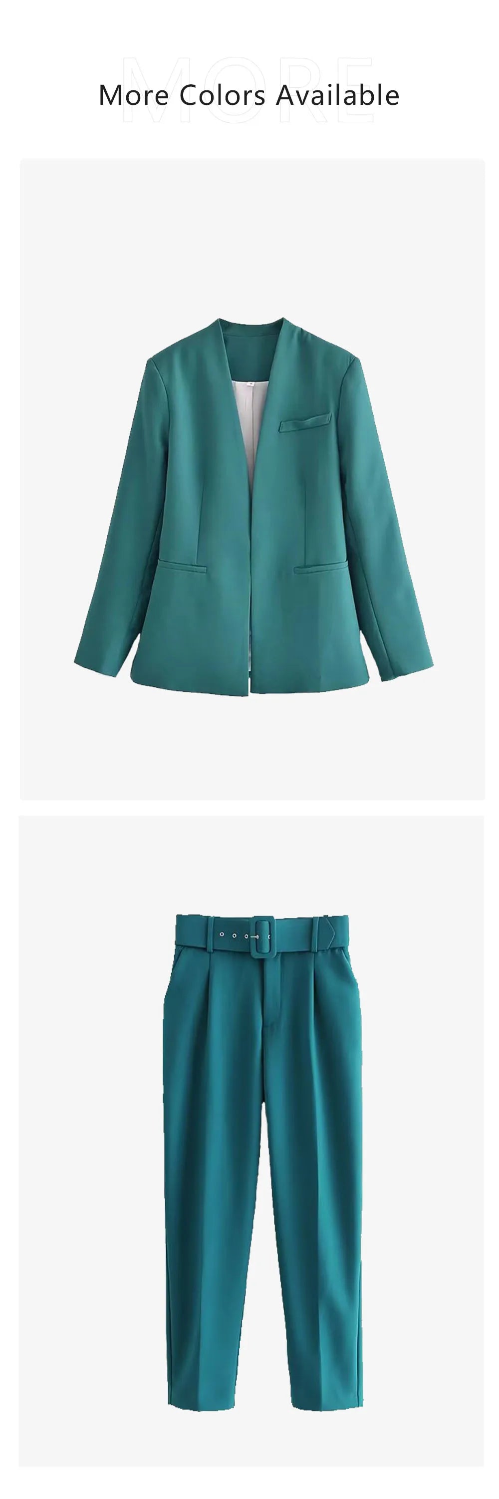 Women's Solid Color Suit Set with Buckle Free Belt Design for Spring and Summer Fashion