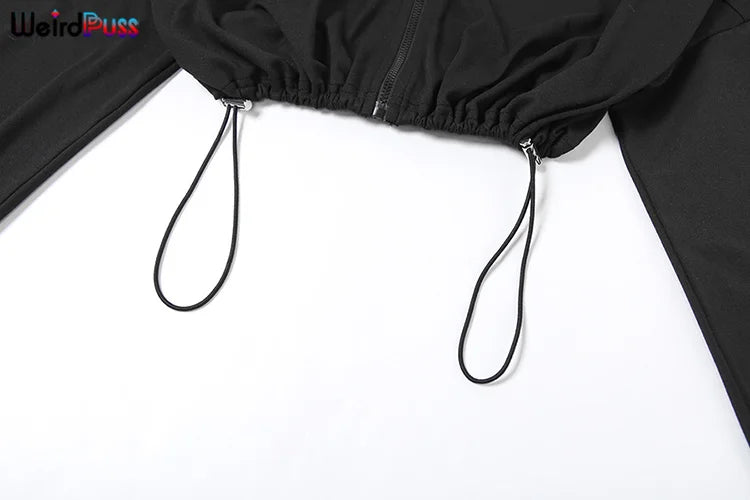 Weird Puss Tracksuit Women 2 Piece Set Casual Zip Thin Drawstring Crop Jacket and Leggings Matching Sporty Suit