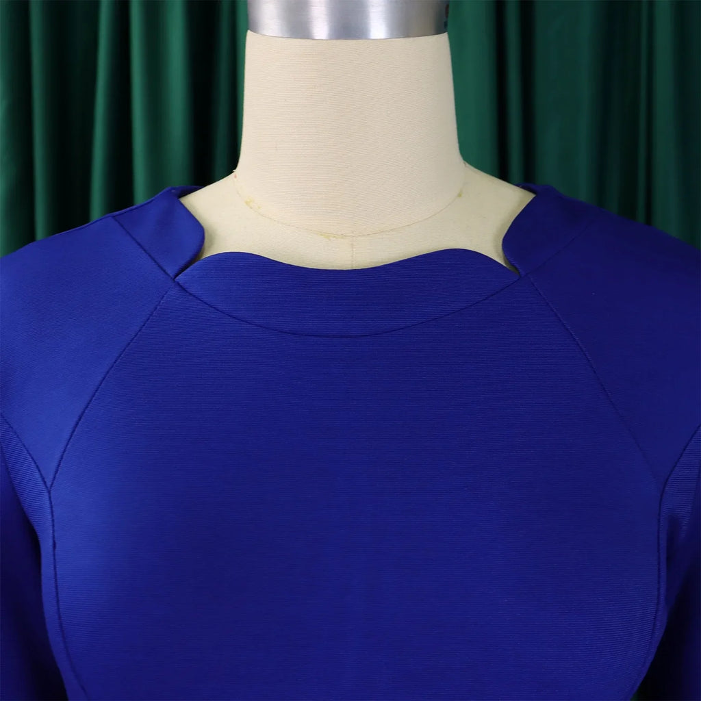 Women Square Neck Bodycon Midi Dress Belted For Work