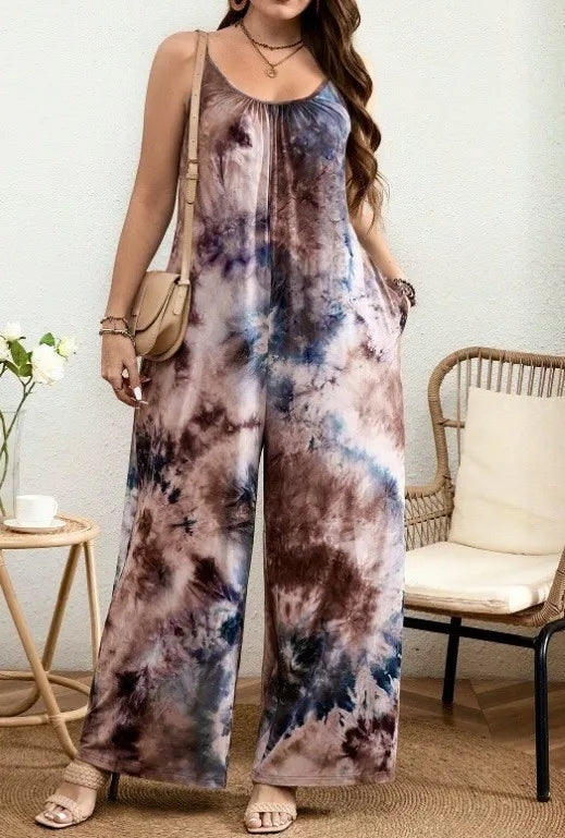 Summer Women's Printed Strap Vest Jumpsuit Casual Loose Fit Pants Stylish Lightweight Outfit
