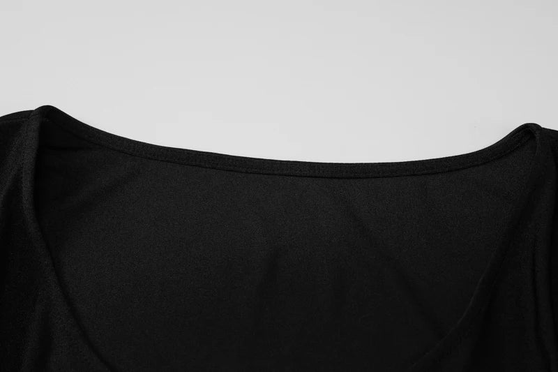 Black Ruched Bodycon Dress V Neck Long Flare Sleeve