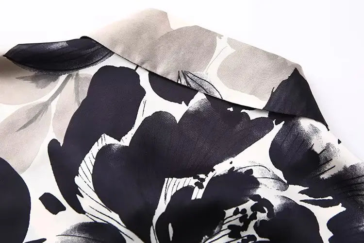 Women's Satin Textured Printed Shirt Long Sleeve Lapel Single-Breasted Slim Fit Casual Chic Top for Spring and Summer