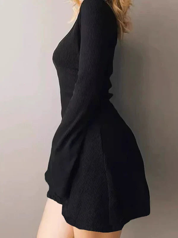 Elegant Solid Color Waist Fitted Dress With Back Strap