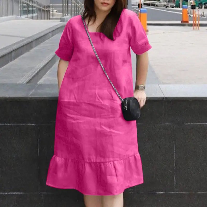 Knee Length Puff Sleeve Dress Women Casual A Line Style