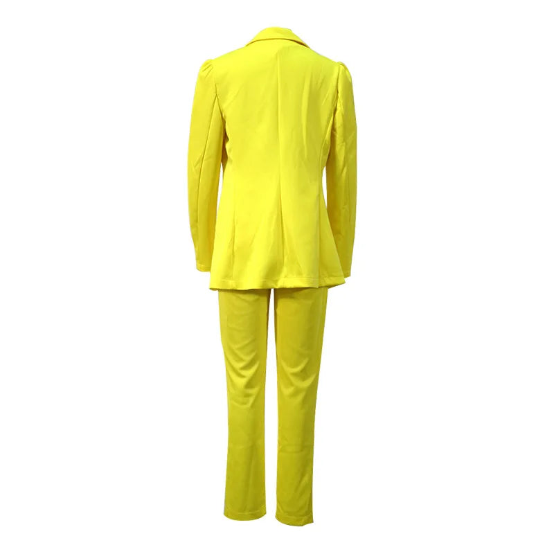 Bamboo Boy Casual Blazer Suit and Pencil Pants Two Piece Outfit for Women Classic Office Lady Work and Street Style