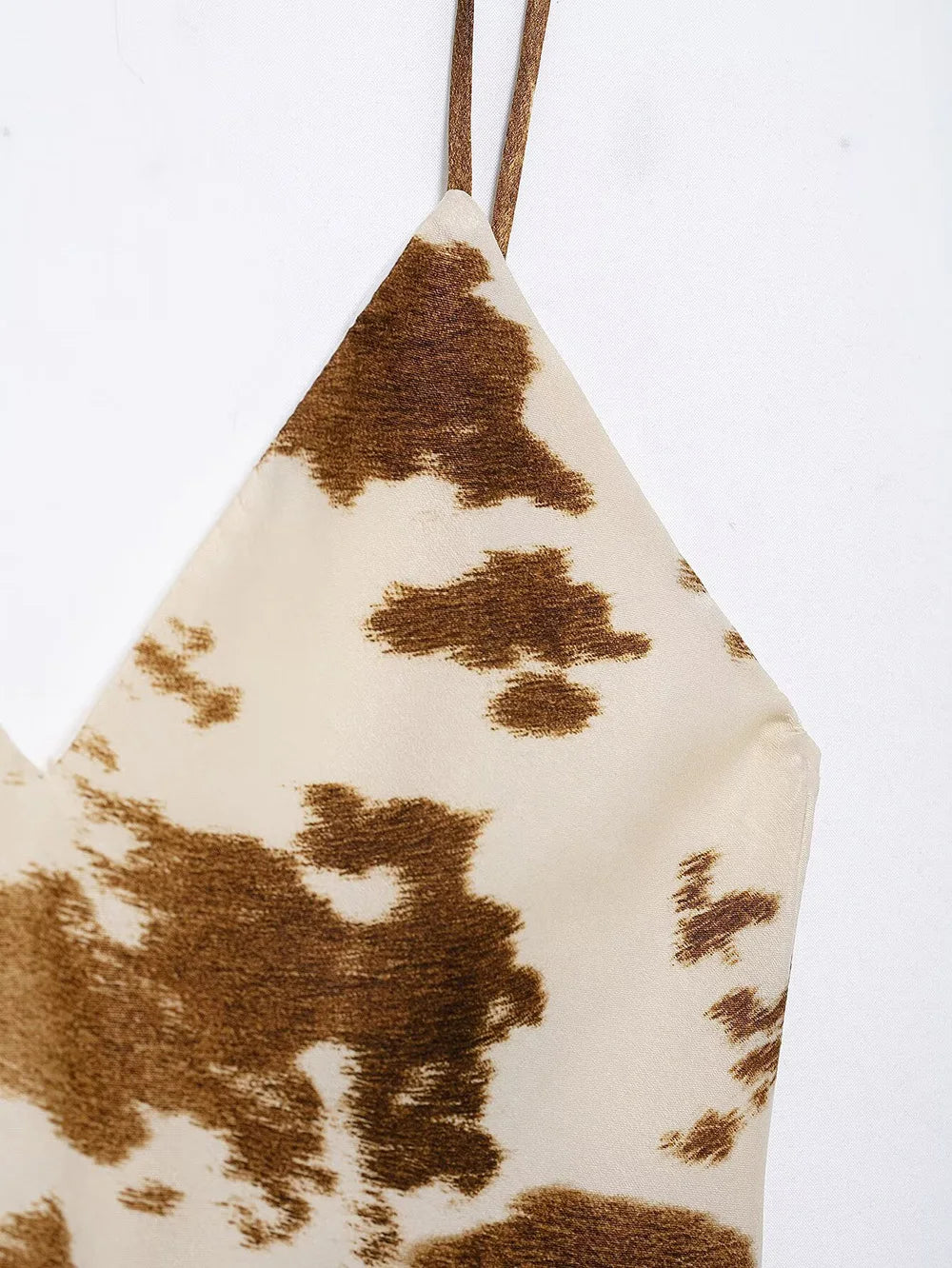 Satin V Neck Halter Dress With Mistletoe Print Elegant