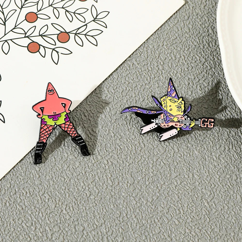 2 Pcs Cartoon Patrick Star Enamel Pin Brooch Set - Funny Anime Metal Badge for Backpack and Clothing Accessories