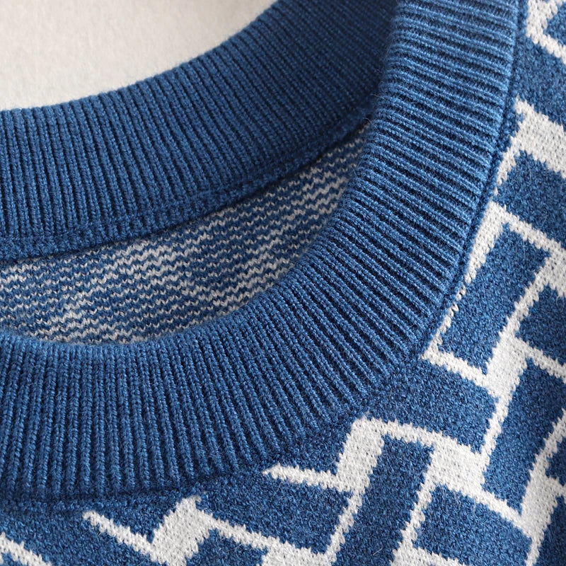 Jacquard Knit Sweater Dress With Belt Elegant Pleated Maxi