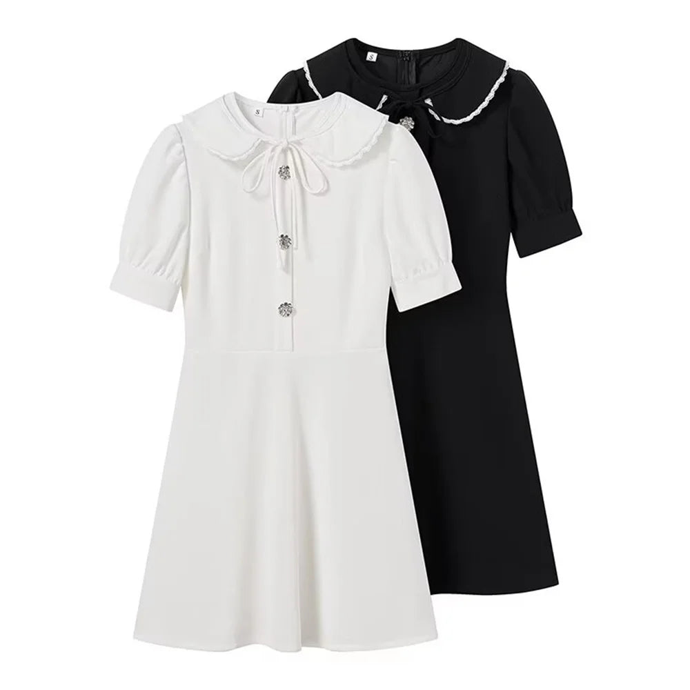 Casual Womens Short Sleeve Detachable Doll Neck Dress