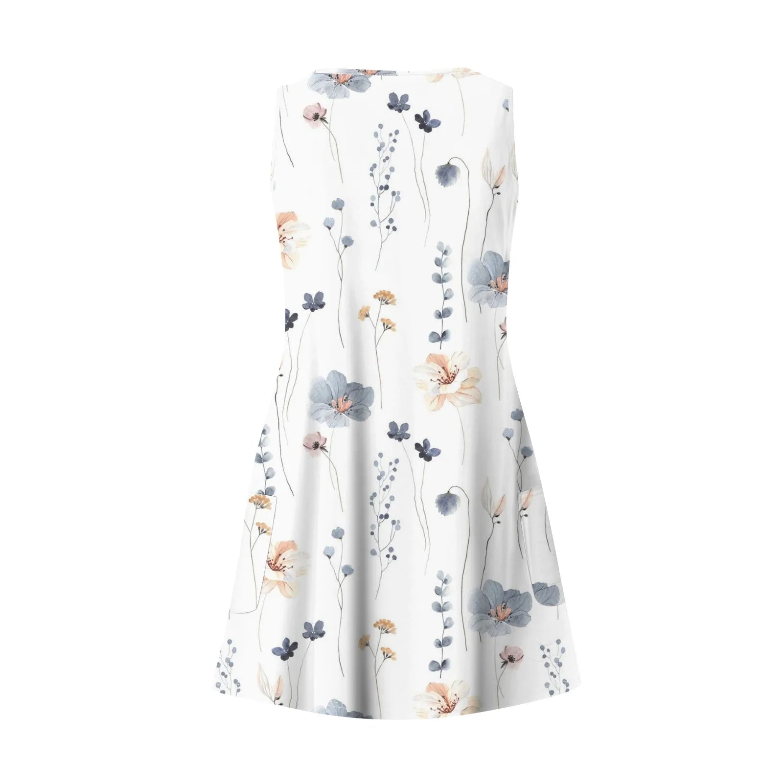 Floral Print Beach Dress Sleeveless V Neck Mini With Pockets