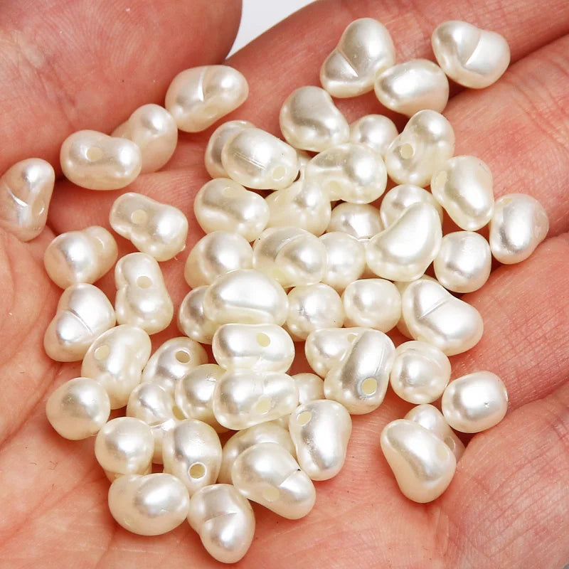 100pcs 7x10mm Irregular Beige Acrylic Pearl Beads for Jewelry Making and DIY Bracelet Necklace