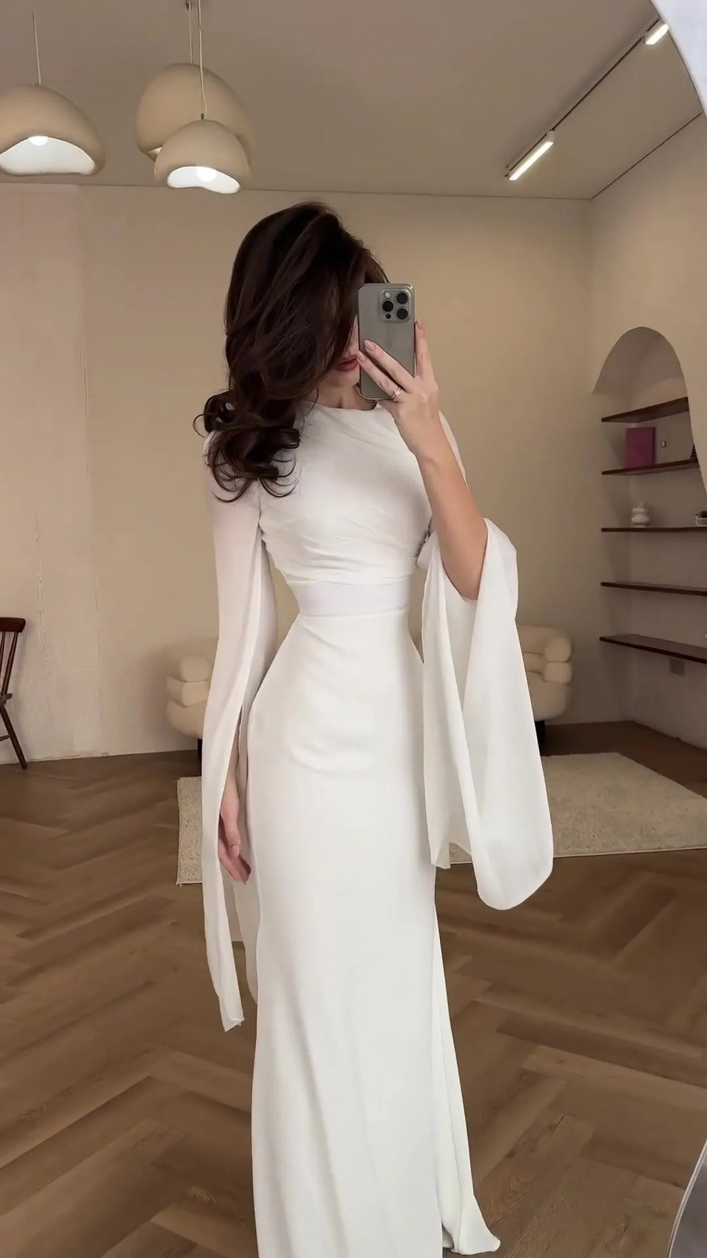 Summer Satin Long Sleeve Evening Gown Dress Slim Fit