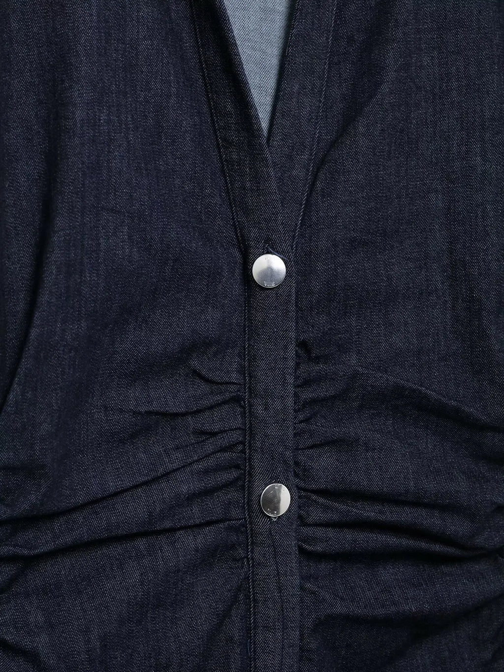 Navy Blue Pleated Denim Midi Dress for Women Short Sleeves