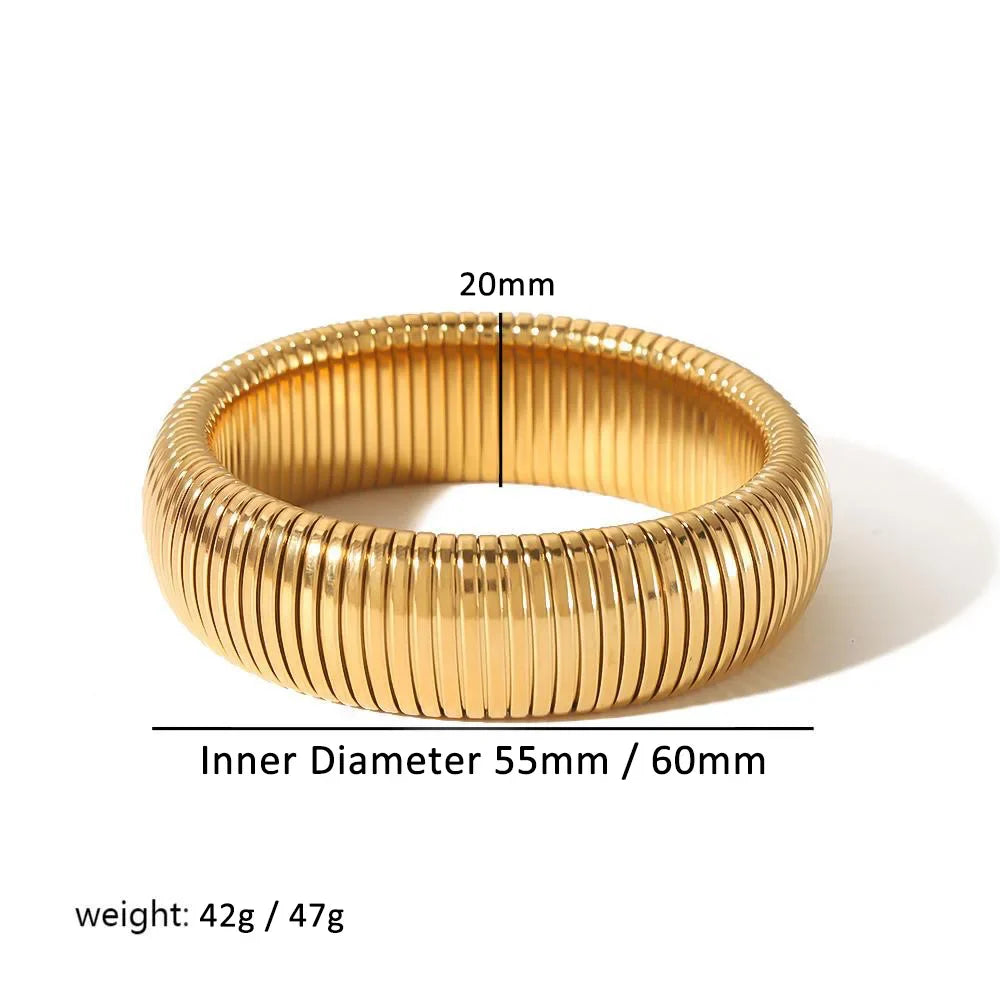 304L Stainless Steel Elastic Bracelet for Women with 18k Gold Plated Charm Wide Chunky Metal Spiral Bangle Waterproof Fashion Jewelry