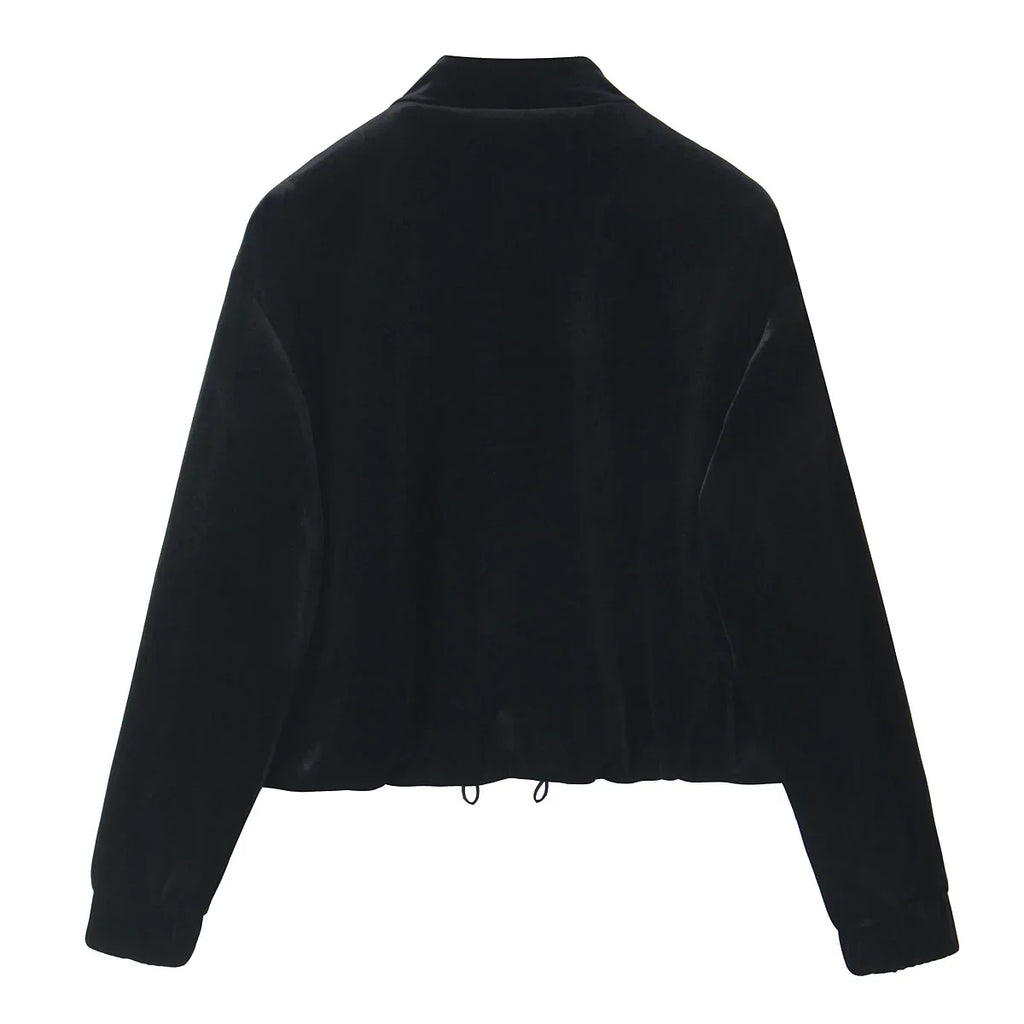 Women's Fashion Velvet Trouser Set with Wide Leg Pants and Long Sleeve Coat Top for Stylish Streetwear Outfit