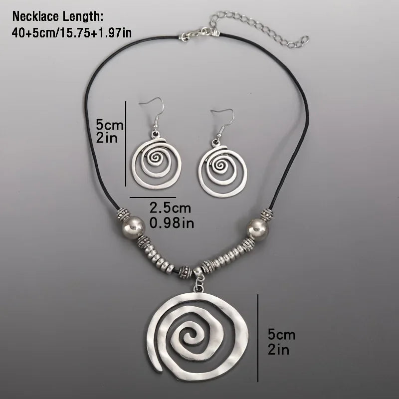 Boho Style Jewelry Set with Spiral Design Earrings and Necklace for Party Accessories