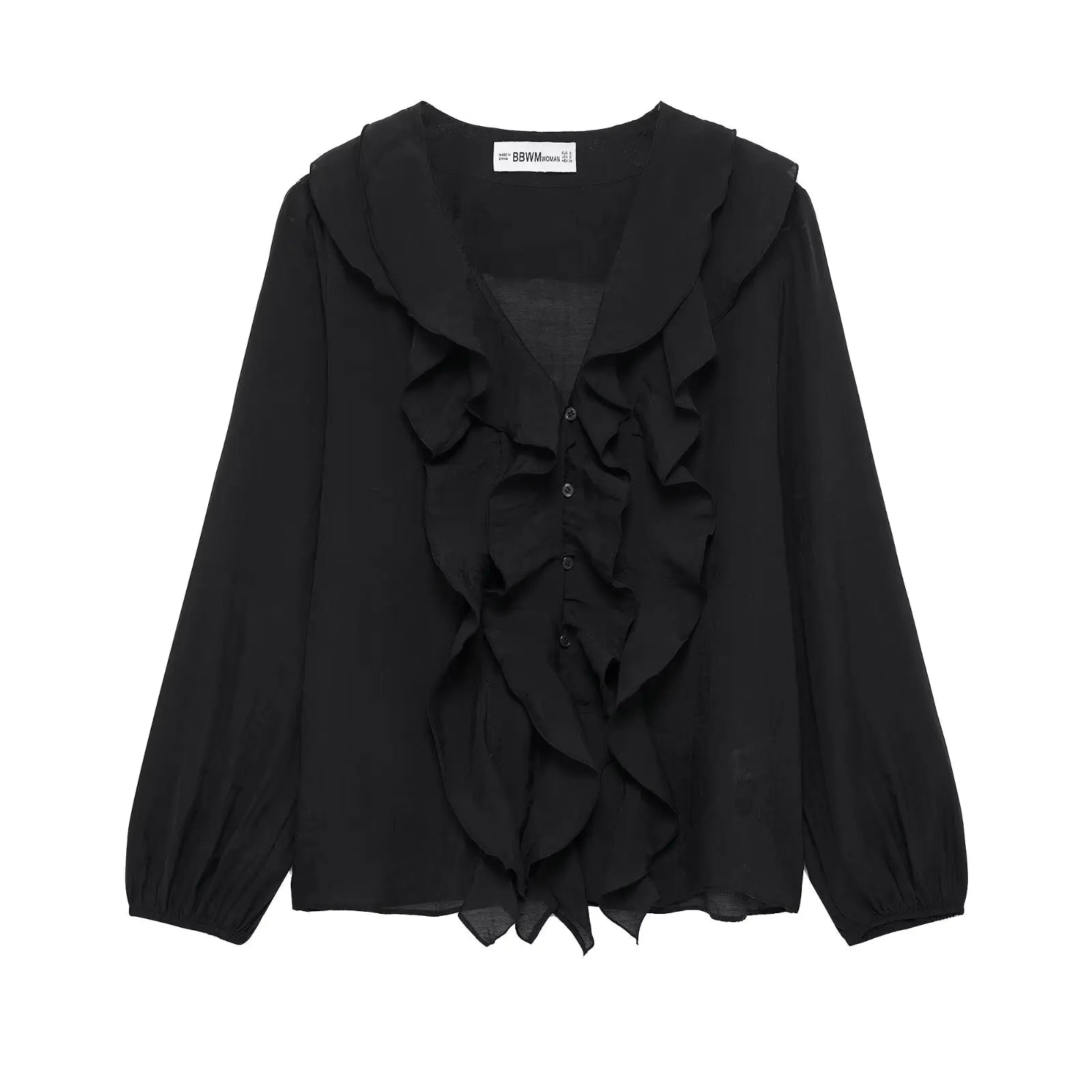 Laminated V Neck Long Sleeve Casual Shirt for Women with Versatile Temperament and Elegant Fit