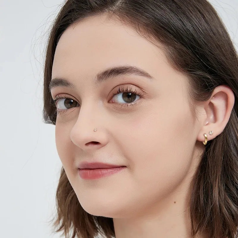 2pcs Stainless Steel Tragus Earrings with Crystal Labret and Small Helix Cartilage Studs for Women Body Jewelry