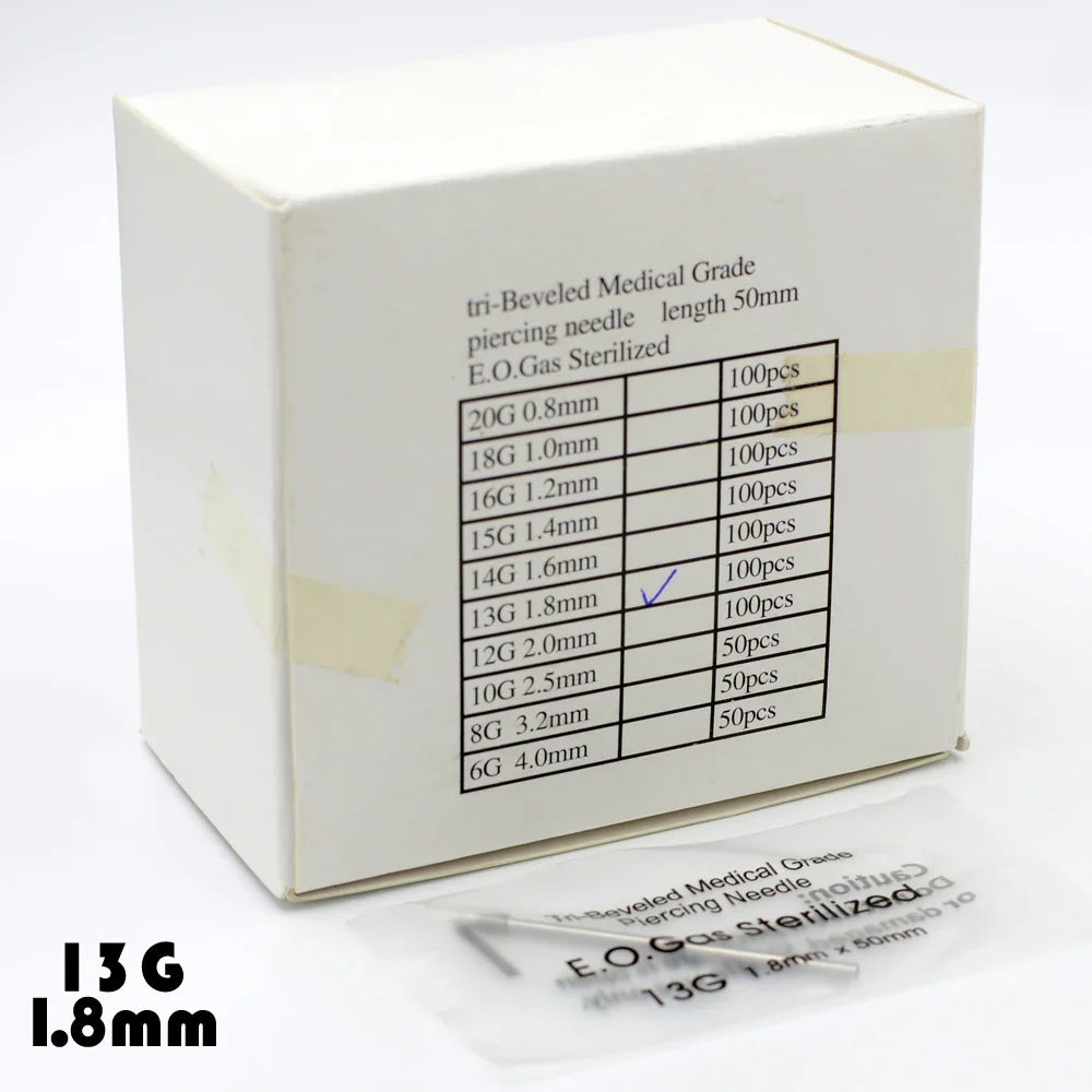 Surgical Steel Disposable Body Piercing Needles Sterile Medical Grade 12G to 20G Individual Pack