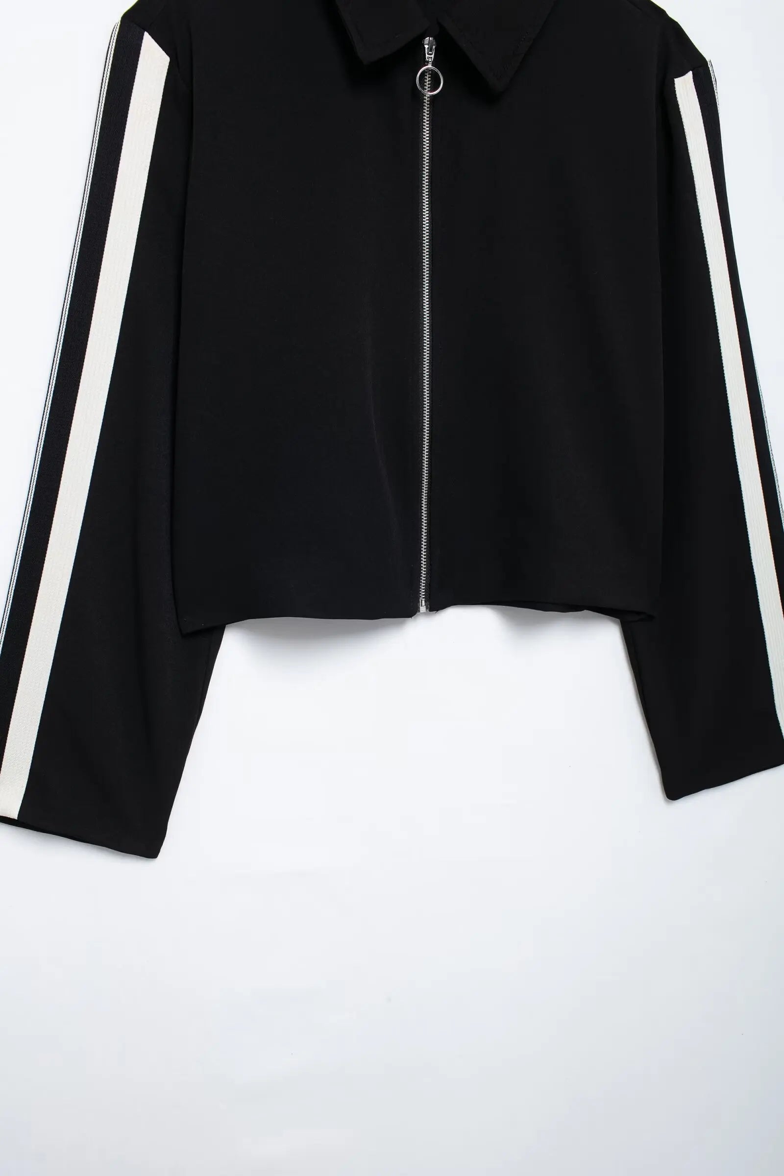 Women's Striped Sports Suit with Long Sleeve Zip Lapel Coat and High Waist Wide Leg Pants Two-Piece Set