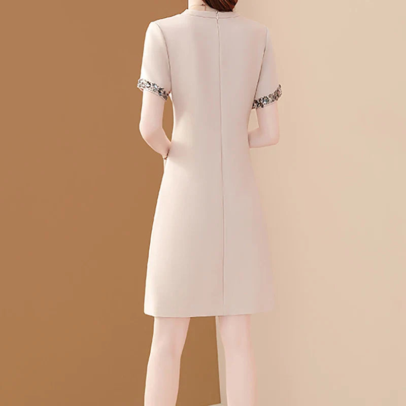 Elegant O Neck Embroidered A Line Dress For Women Office