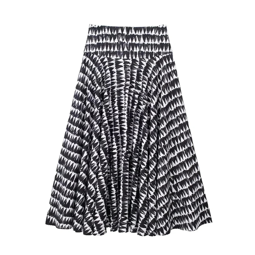 Women's Fashion Print Set Sexy Backless Sleeveless Slim Lace-Up Corset Crop Top with Elegant A-Line Pleated Midi Skirt