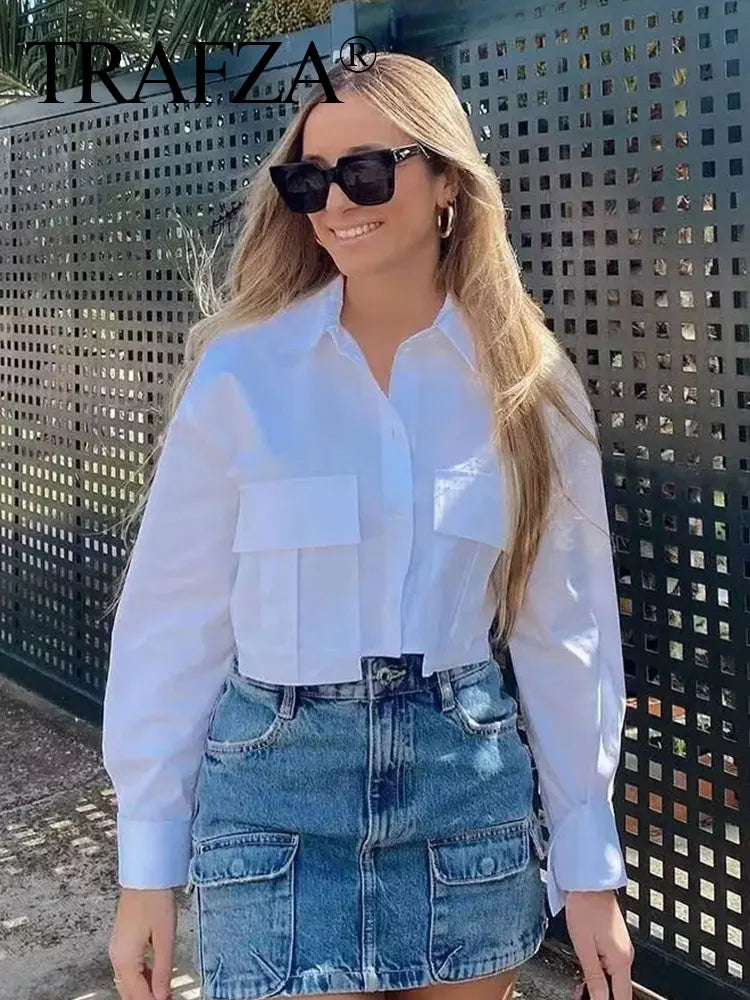 Women's Casual Long Sleeve Solid Blouse with Pockets Loose Fit Versatile Office Shirt Top