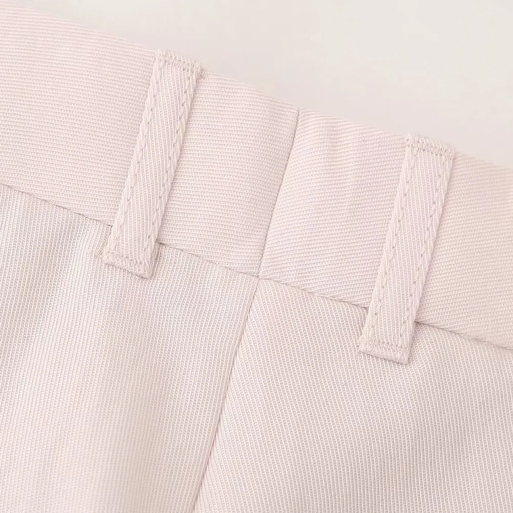 Pink Draping Casual Double Breasted Women's Commuter Suit Coat with Straight Leg Pants