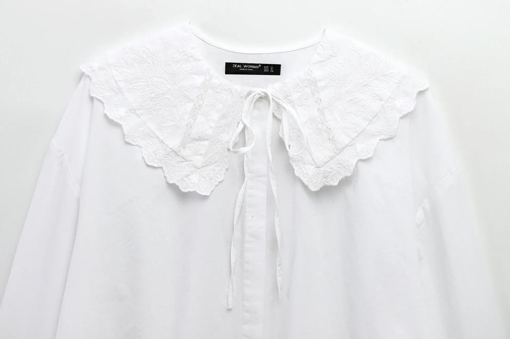 Spring Casual Women Blouse Long Sleeve Turn-down Collar Bow Tie Loose Fit Chic Shirt