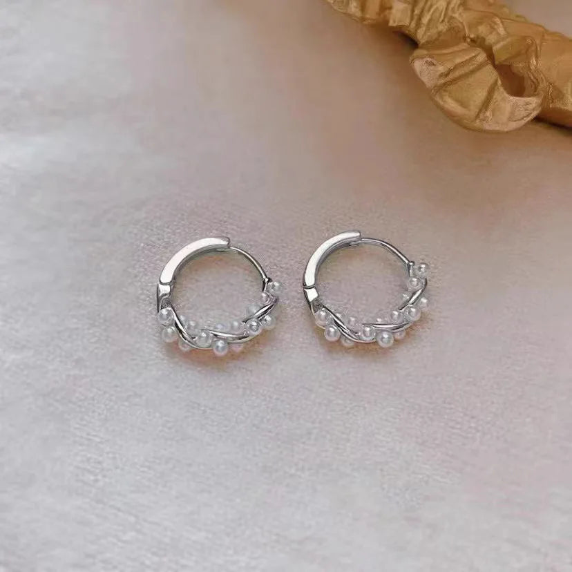 Minimalist Pearl Hoop Earrings for Women Elegant Round Circle Jewelry Gift