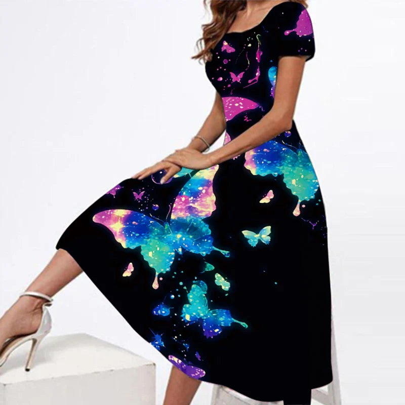 Plus Size Printed Round Neck Short Sleeve Maxi Dress