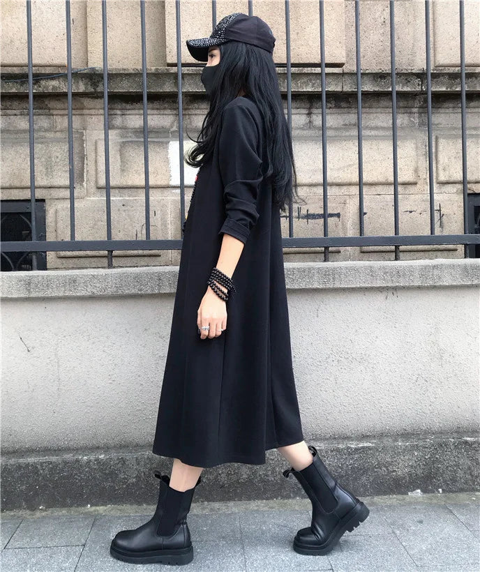 Loose Printed Turtleneck Dress For Women Elegant Casual