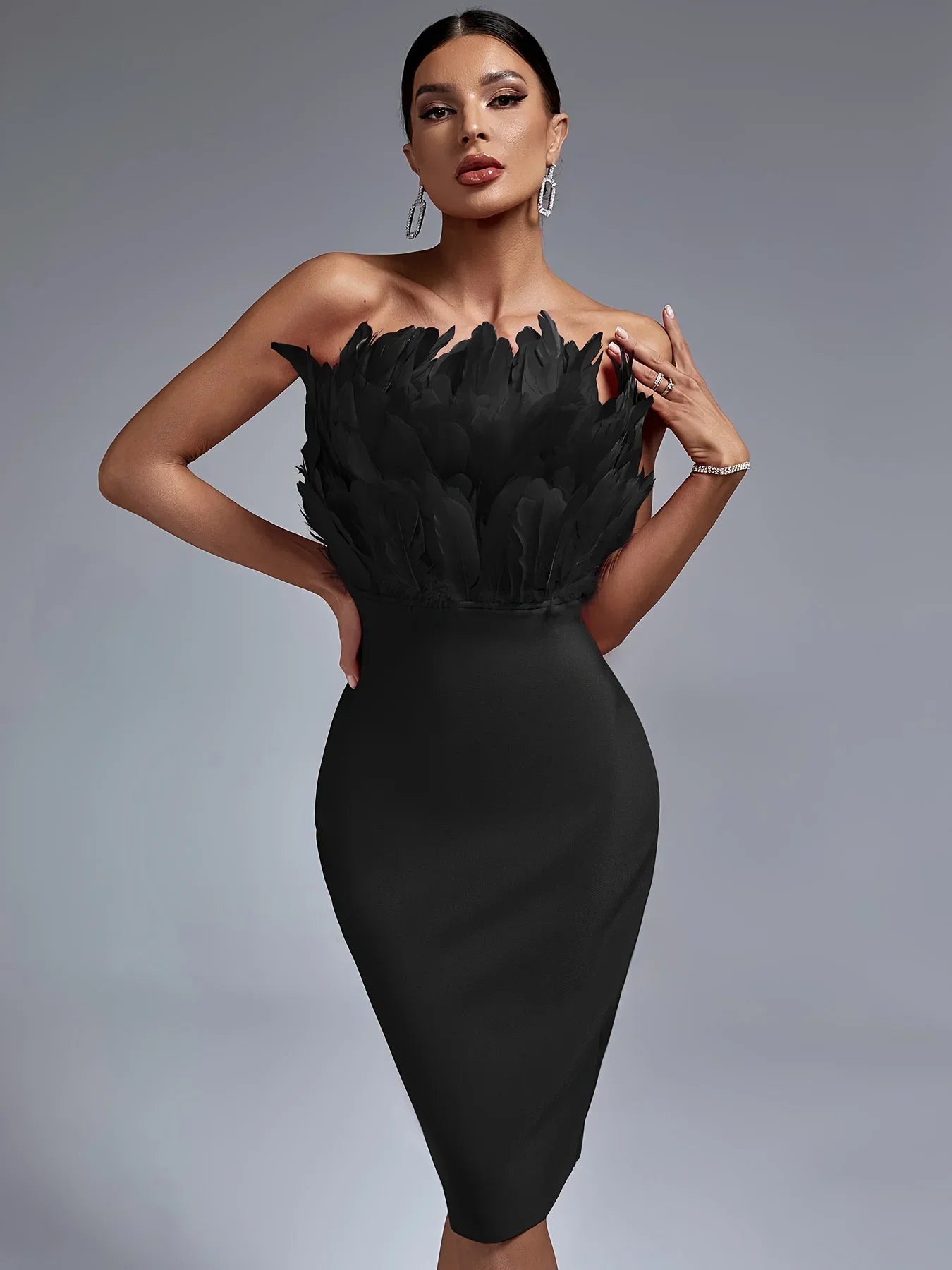 Black Bandage Dress Bodycon Midi Evening Strapless Party