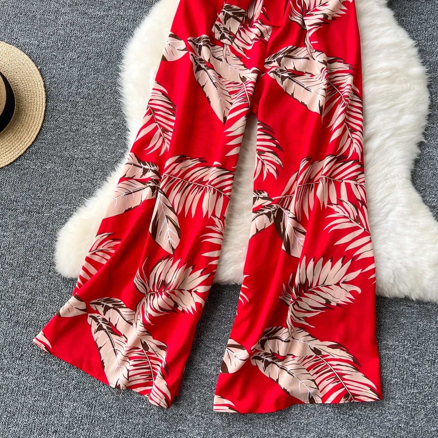 Women's Elegant Suspender Jumpsuit Sexy Printed Casual Hip Waist Overalls Romper