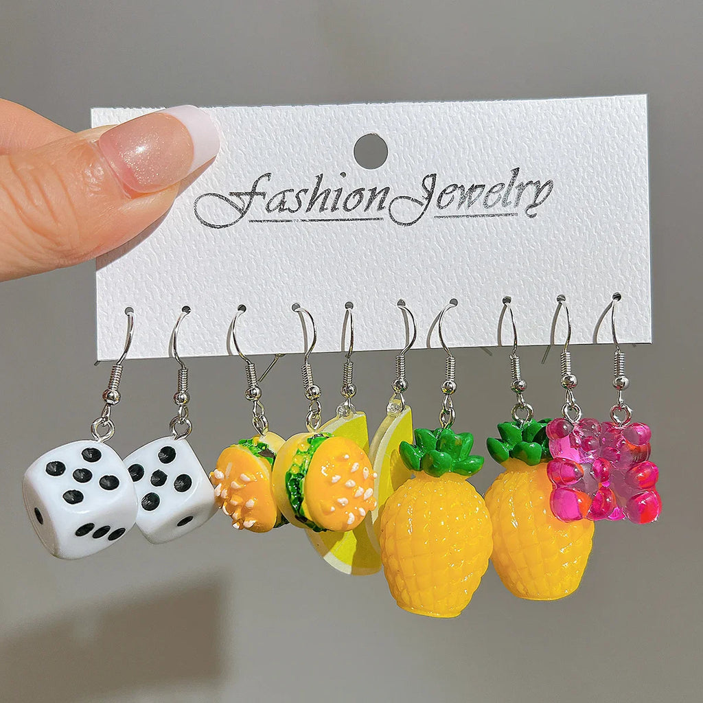Cute Cartoon Food Fruit Drink Earrings Set for Women Fun Resin Jewelry Gift