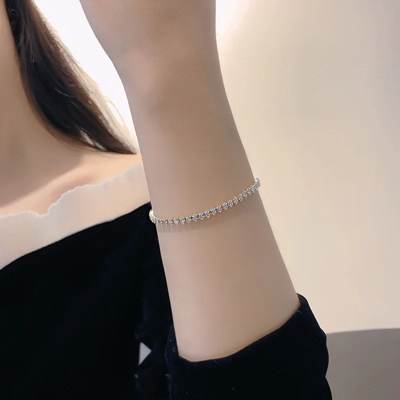 Luxury Crystal Geometric Chain Bracelet for Women with Rhinestone Marquise Charm and Tennis Design