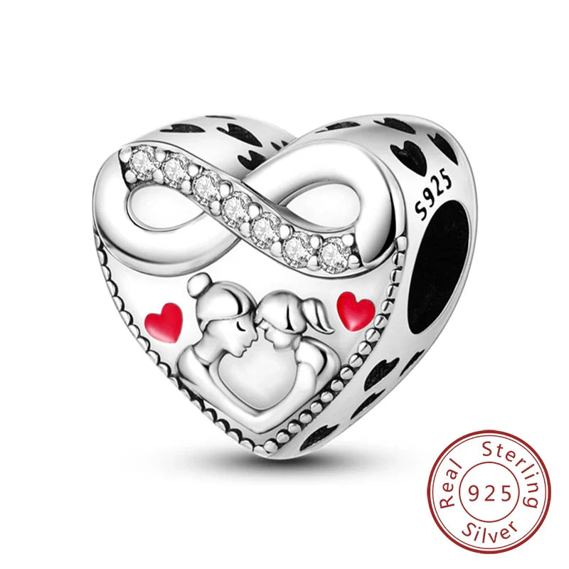 925 Sterling Silver Forever Love Heart Charms Beads for Sister Family Bracelet Jewelry Gifts