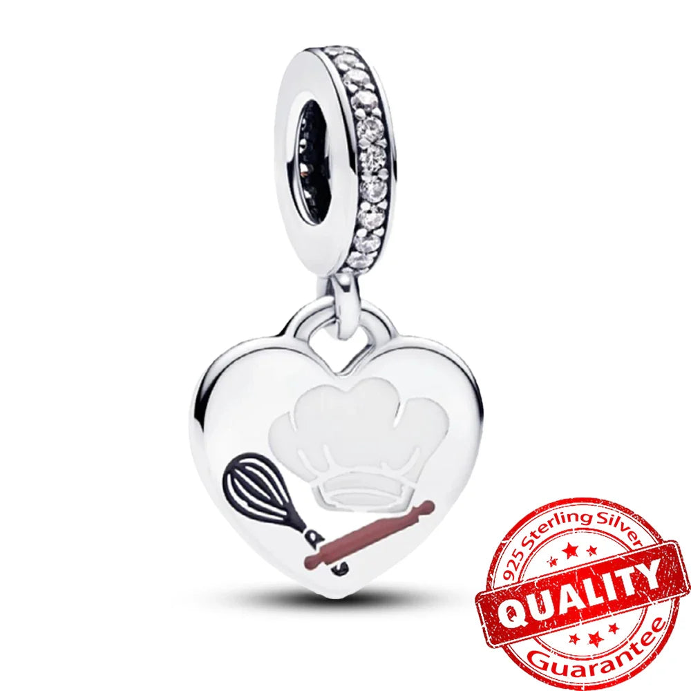 925 Sterling Silver Coral Seahorse and Lotus Fish Pendant for DIY Bracelet and Necklace Crafting