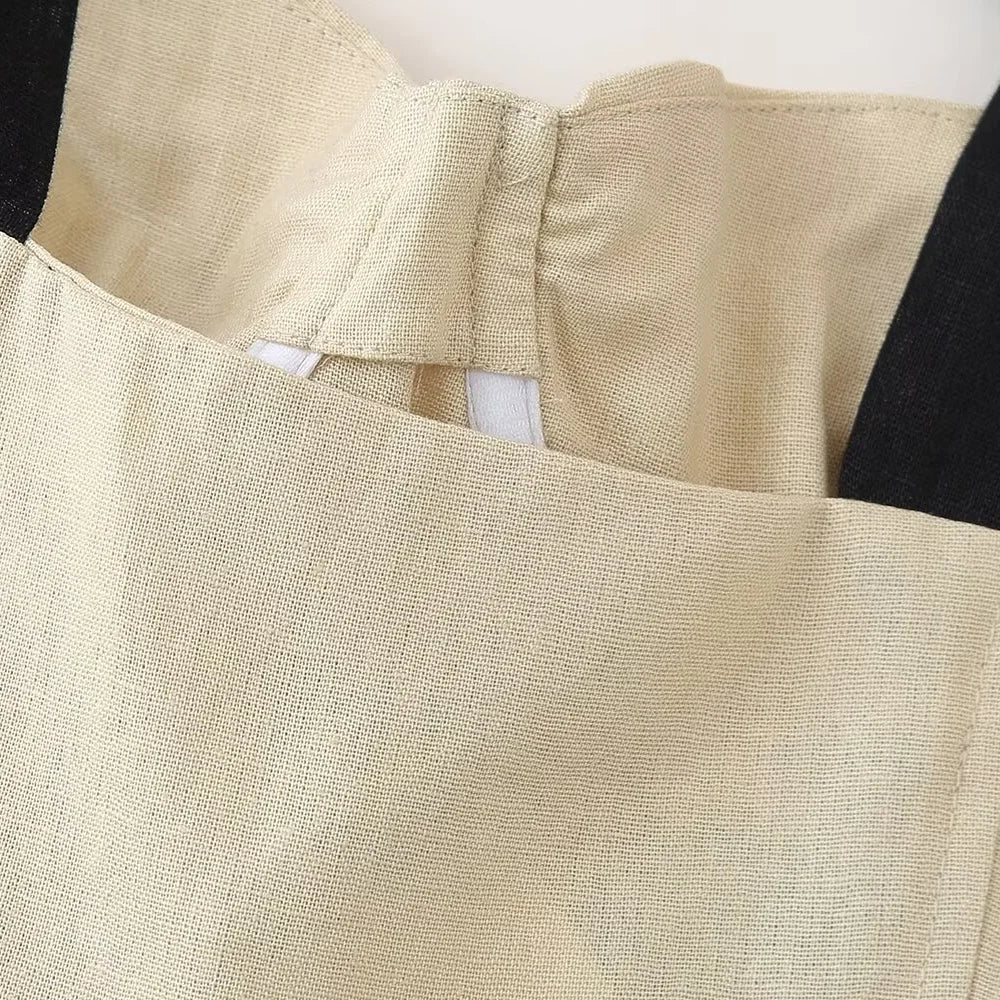 Slim Fit Linen Blend Mini Dress With Bow Decoration