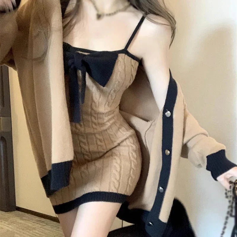 Elegant Knit Strap Mini Dress Women Slim Fit Summer